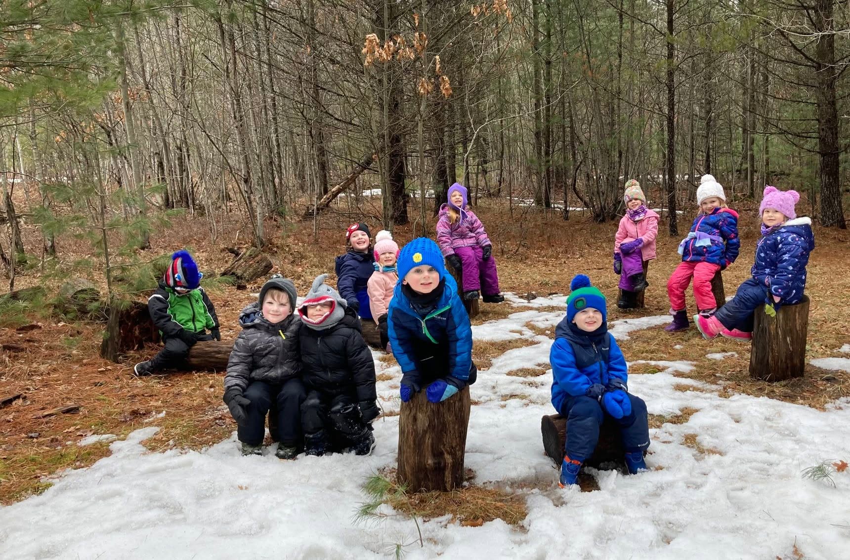 Children carrying wood in the forest