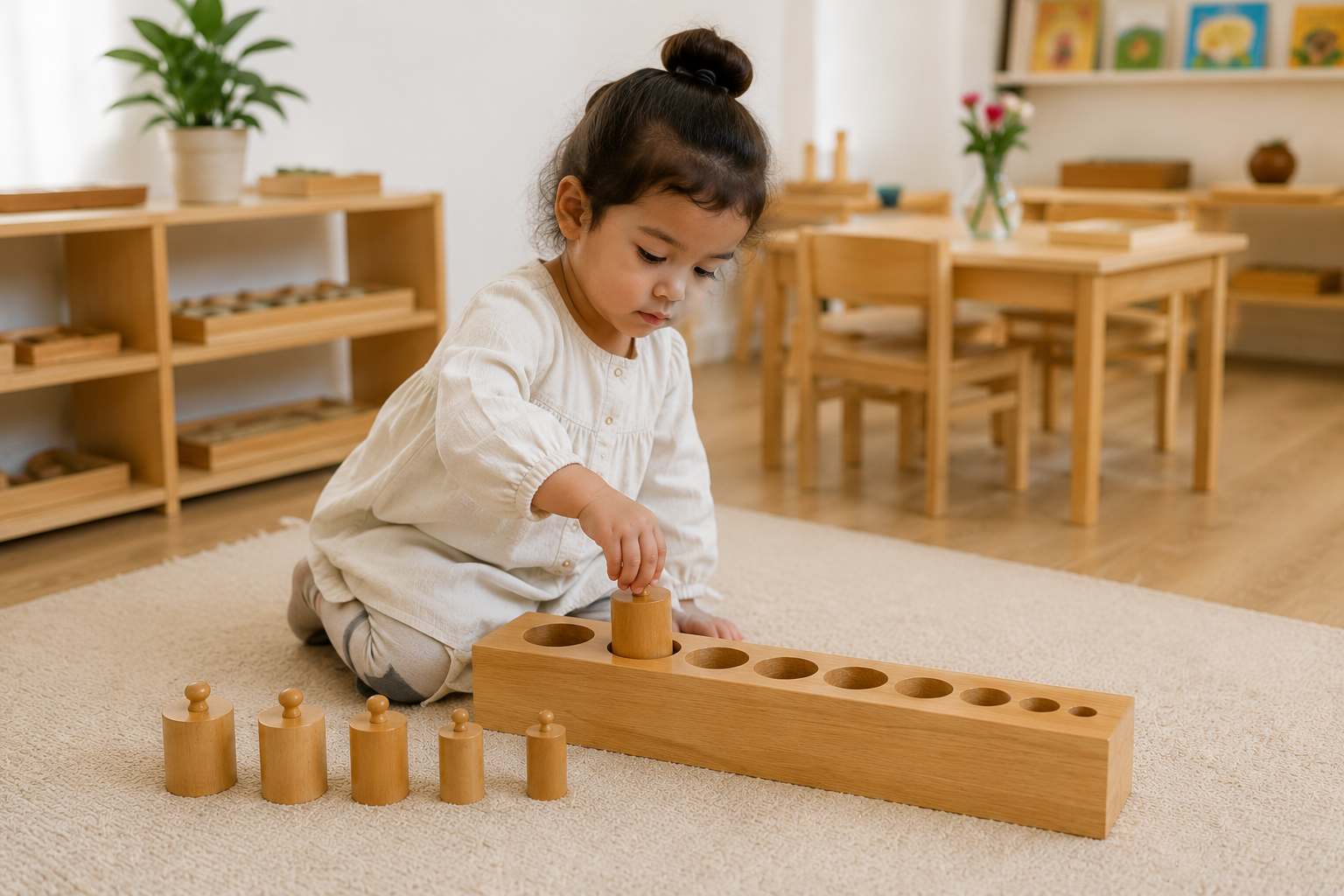 Children engaged in Montessori learning