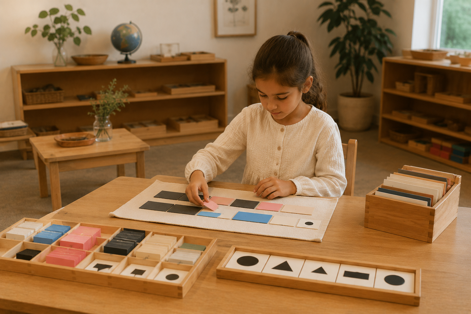 Elementary Montessori students collaborating