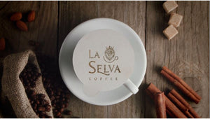 Coffee bag and cup on a rustic table