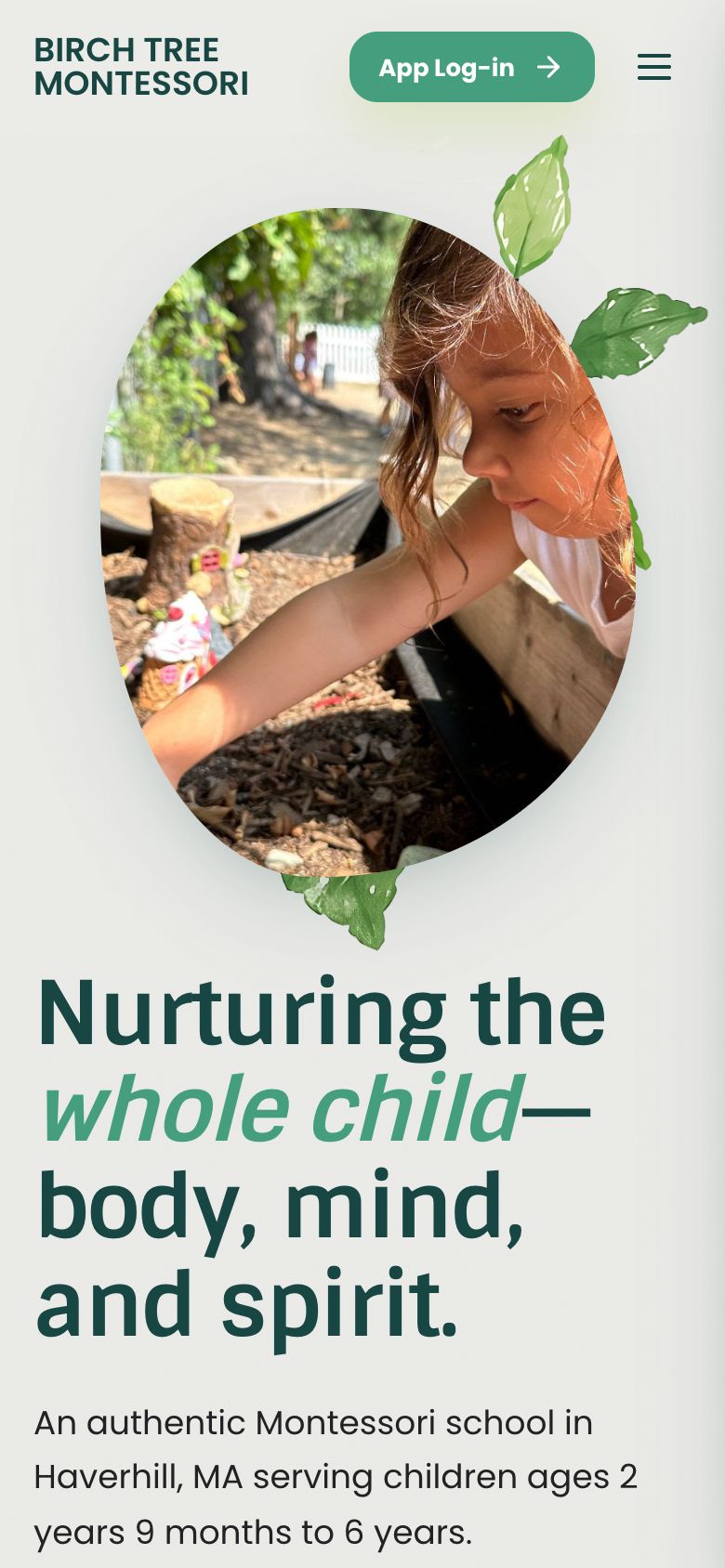 Birch Tree Montessori website on a phone